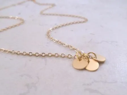 Gold Disc Necklace, tiny gold circles, disk necklace, gold coin necklace, sequin necklace, small disk pendant, little flat round pendant, 3