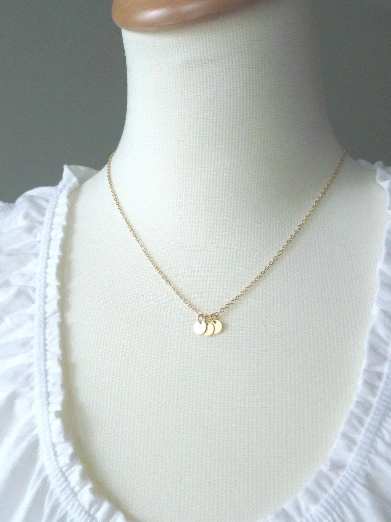 Gold Disc Necklace, tiny gold circles, disk necklace, gold coin necklace, sequin necklace, small disk pendant, little flat round pendant, 3