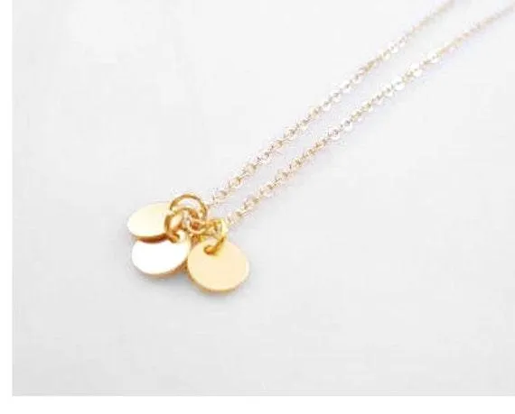 Gold Disc Necklace, tiny gold circles, disk necklace, gold coin necklace, sequin necklace, small disk pendant, little flat round pendant, 3
