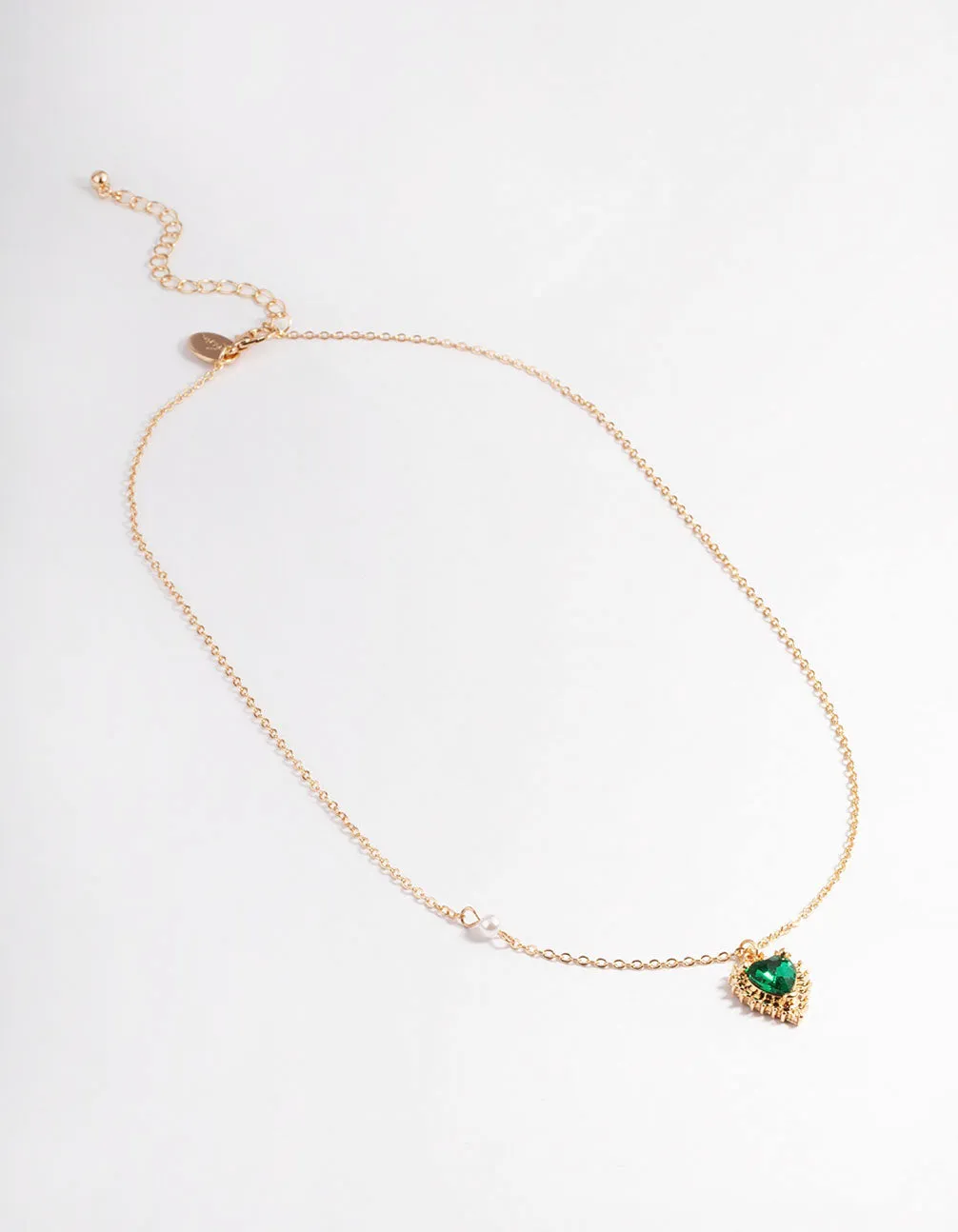 Gold Green & Diamante Heart Pendant Necklace
