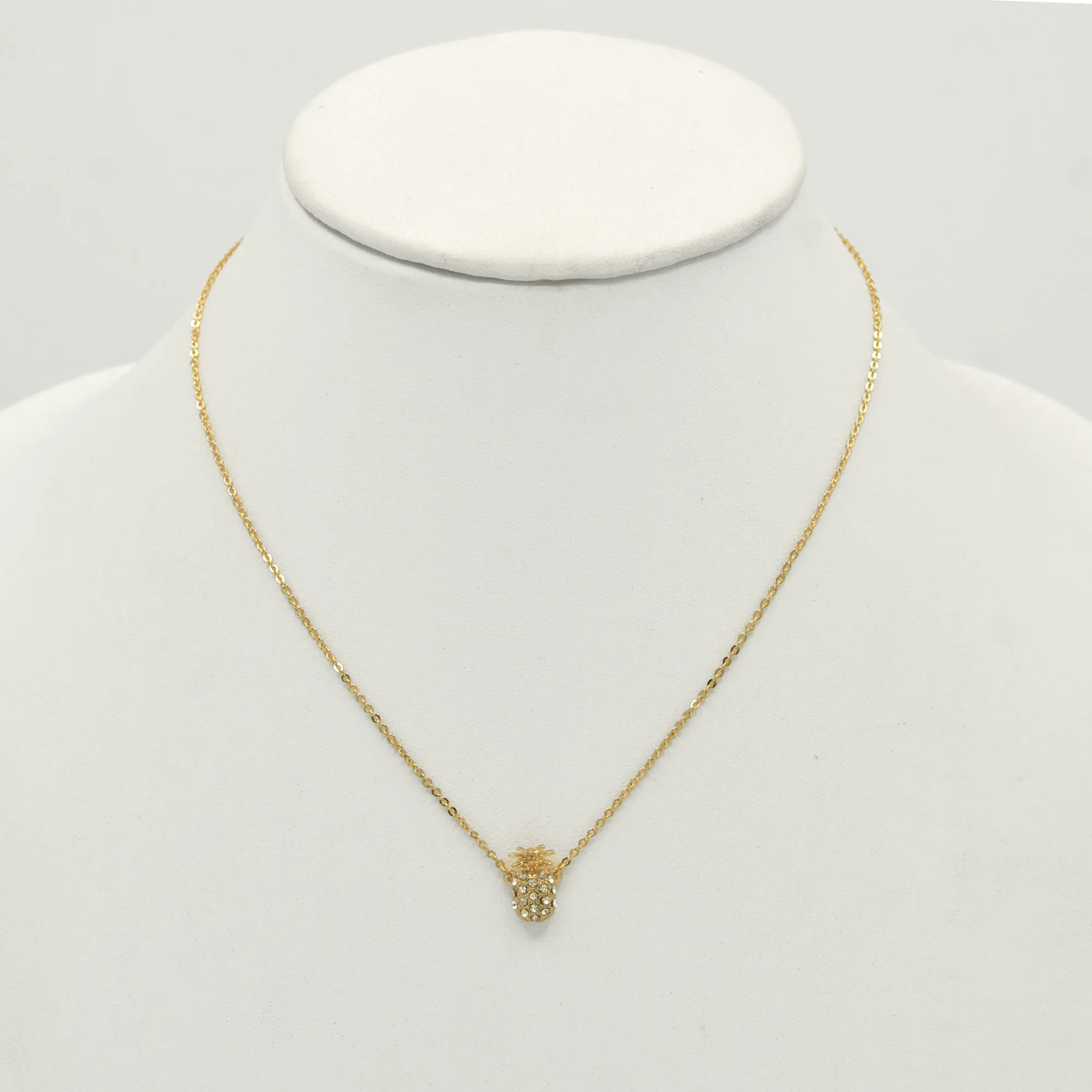 GOLD PINEAPPLE CRYSTAL RHINESTONES SHORT PENDANT NECKLACE #SQXL191104G (LD25)