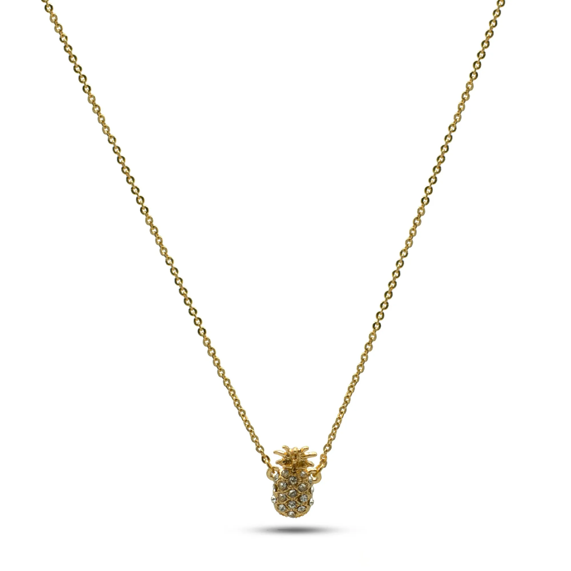 GOLD PINEAPPLE CRYSTAL RHINESTONES SHORT PENDANT NECKLACE #SQXL191104G (LD25)