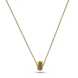 GOLD PINEAPPLE CRYSTAL RHINESTONES SHORT PENDANT NECKLACE #SQXL191104G (LD25)