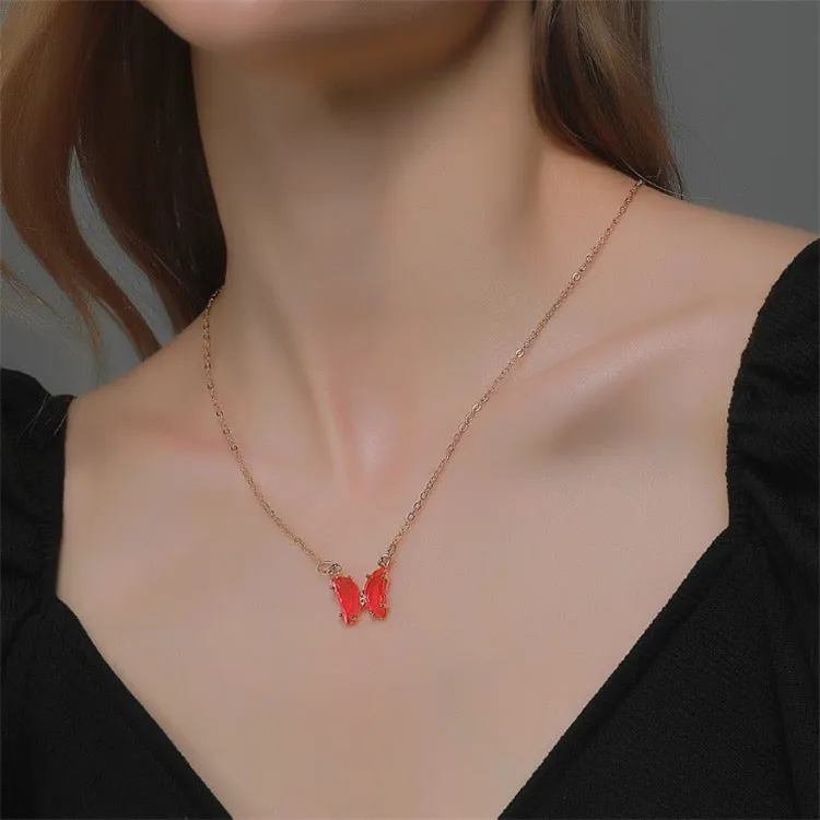 Gold Plated Crystal Butterfly Necklace