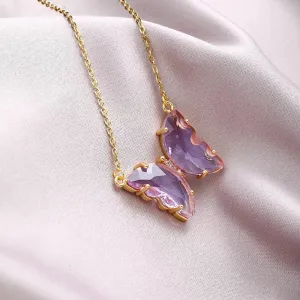 Gold Plated Crystal Butterfly Necklace