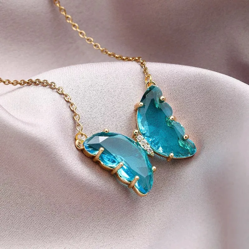 Gold Plated Crystal Butterfly Necklace