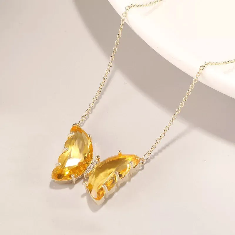 Gold Plated Crystal Butterfly Necklace