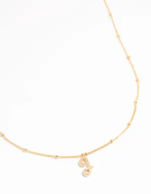 Gold Plated Cursive J Initial Necklace