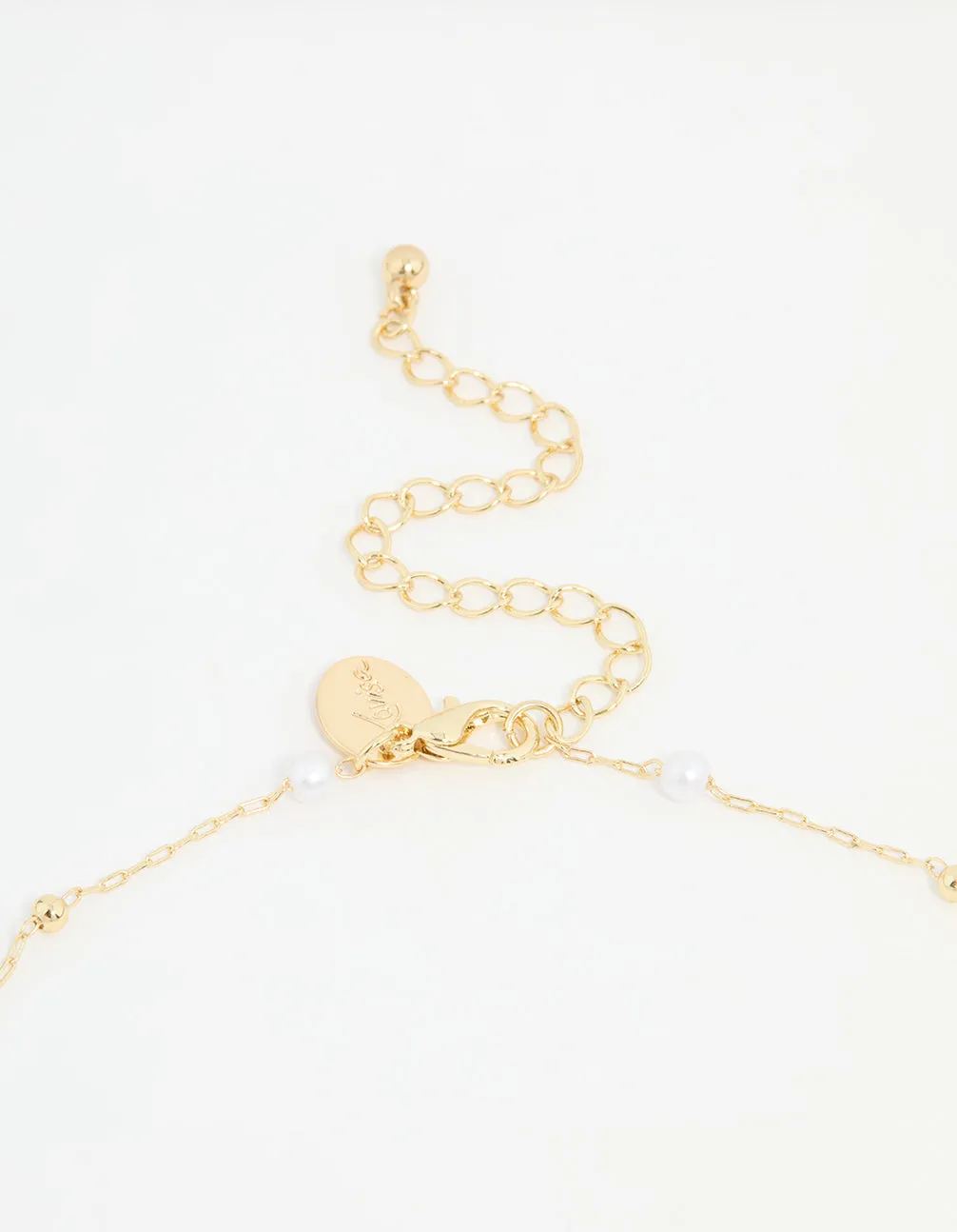 Gold Plated Pearl Station Cross Necklace