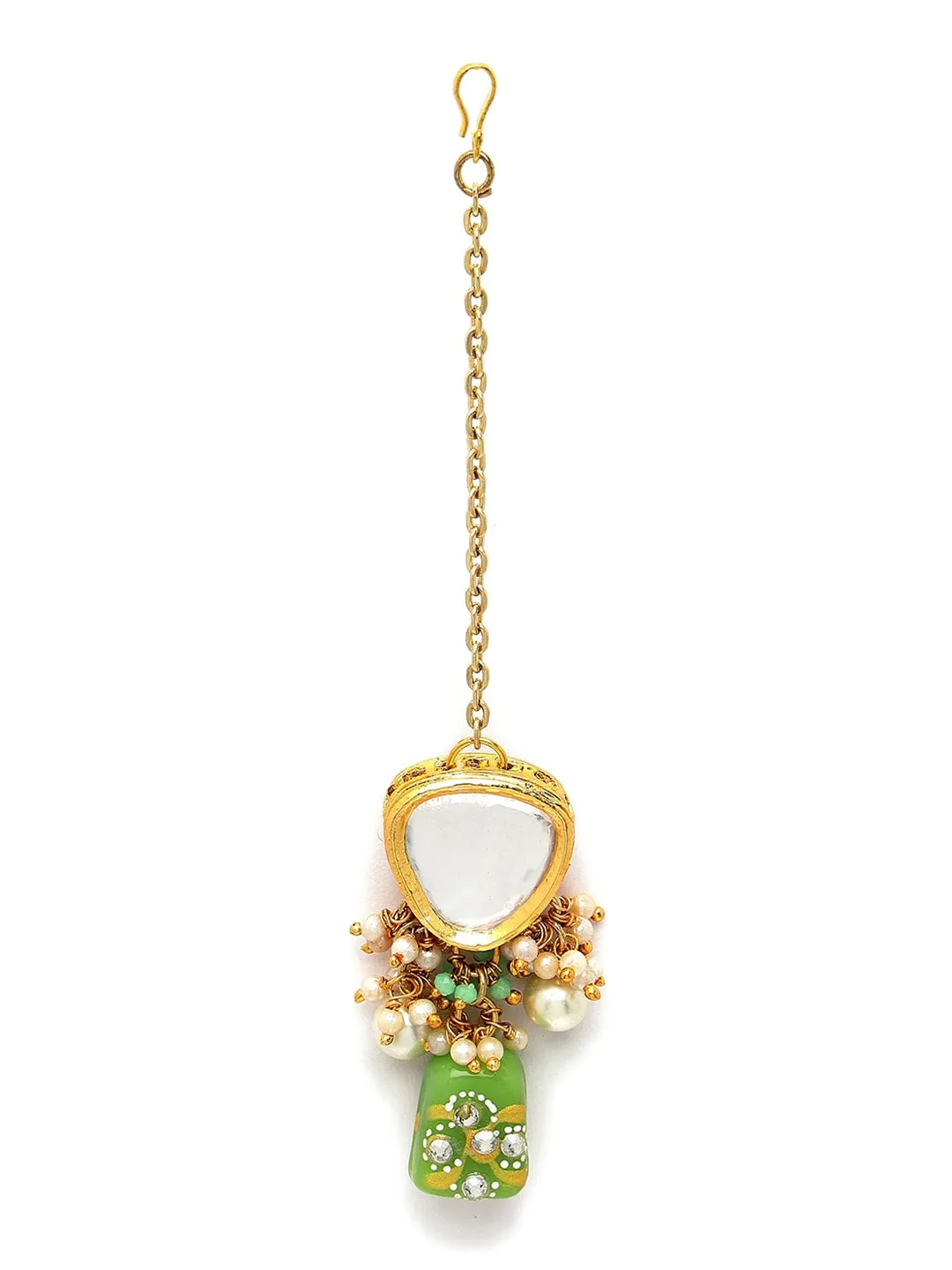 Gold-Plated White Kundan-Studded Beaded Jewellery Set