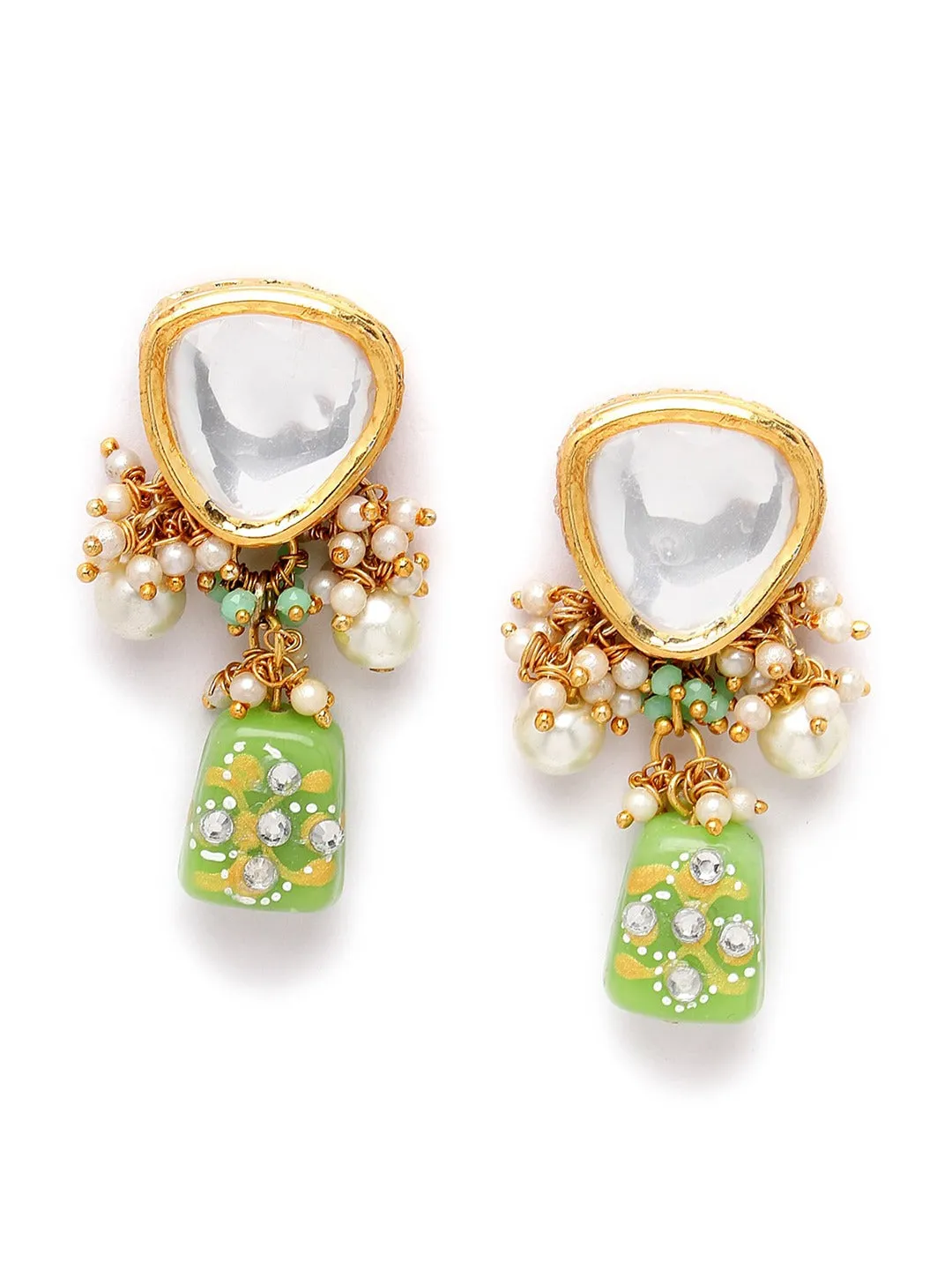 Gold-Plated White Kundan-Studded Beaded Jewellery Set