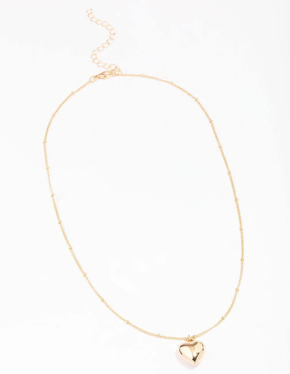 Gold Puffy Heart Ball Chain Pendant Necklace