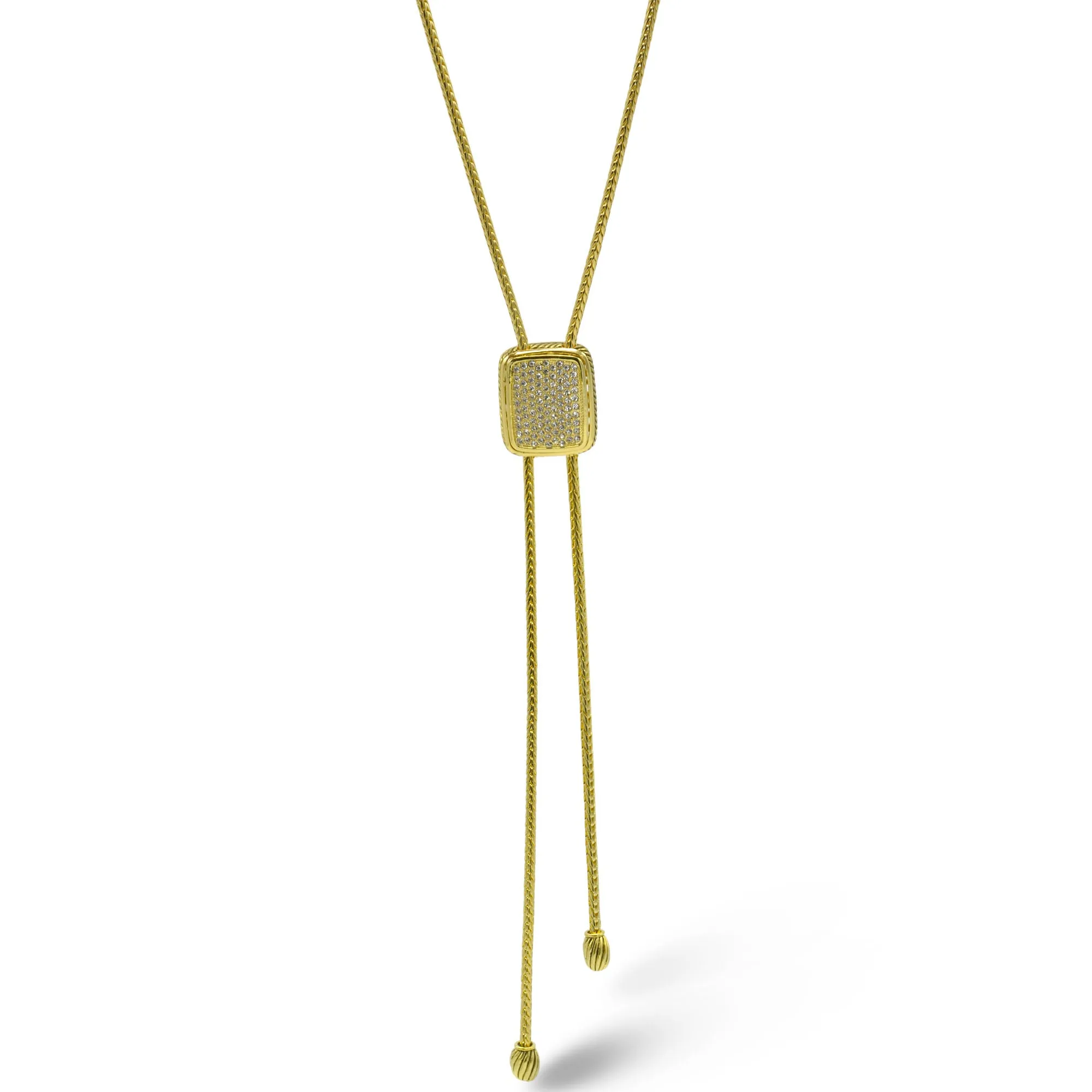 GOLD RECTANGULAR PAVE CRYSTAL PENDANT NECKLACE #12504NK-G (FD13)