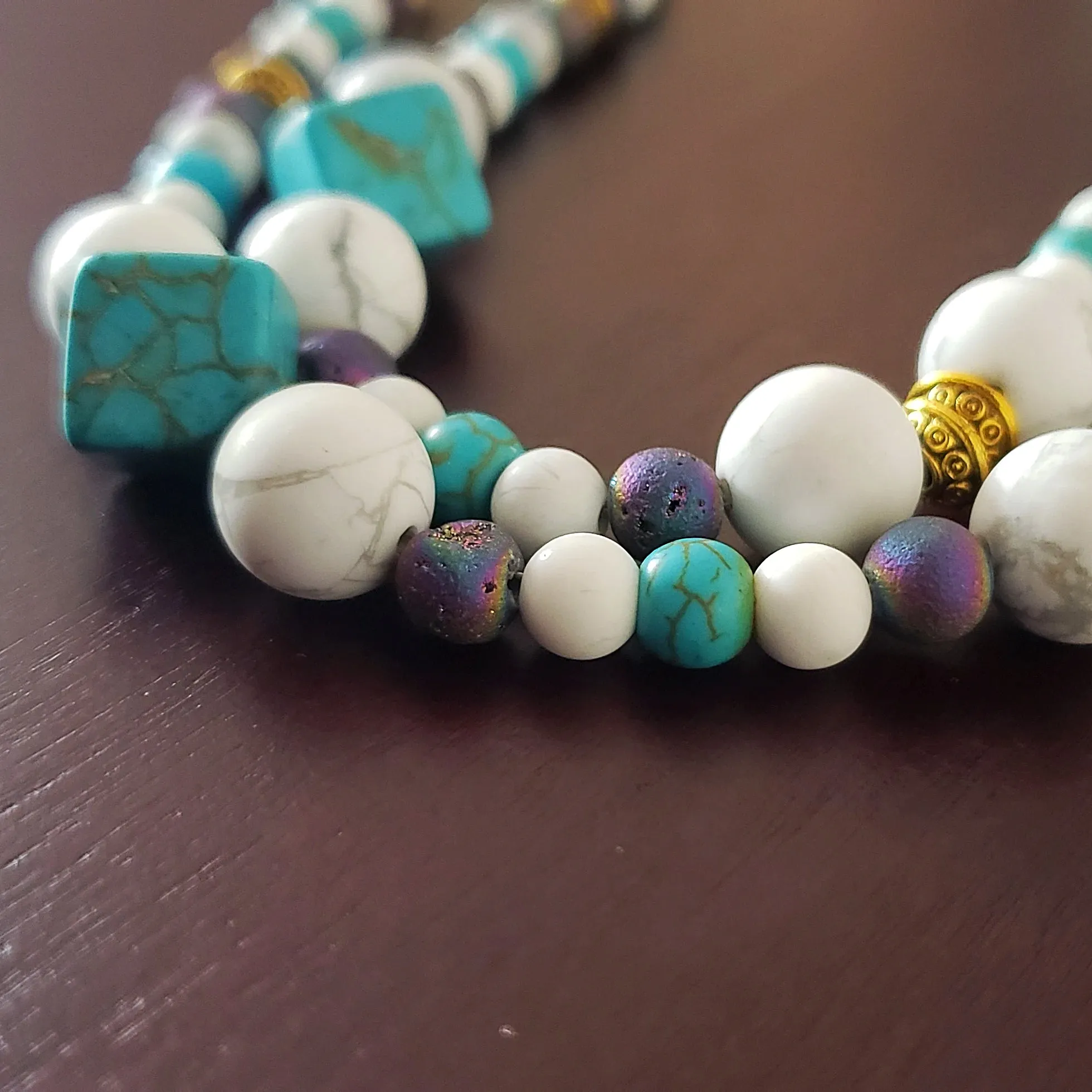 Gold-Tone Tree of Life Pendant Necklace with Opalite & Gemstones – Handmade Healing Crystal Jewelry