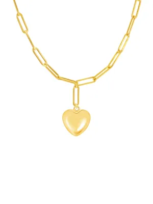 Goldie Puffy Heart Paperclip Chain Necklace