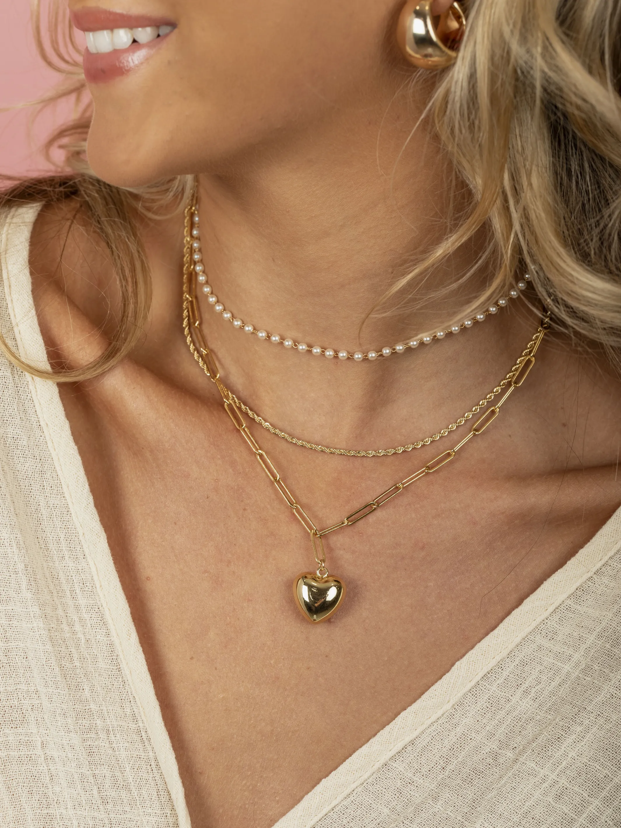 Goldie Puffy Heart Paperclip Chain Necklace