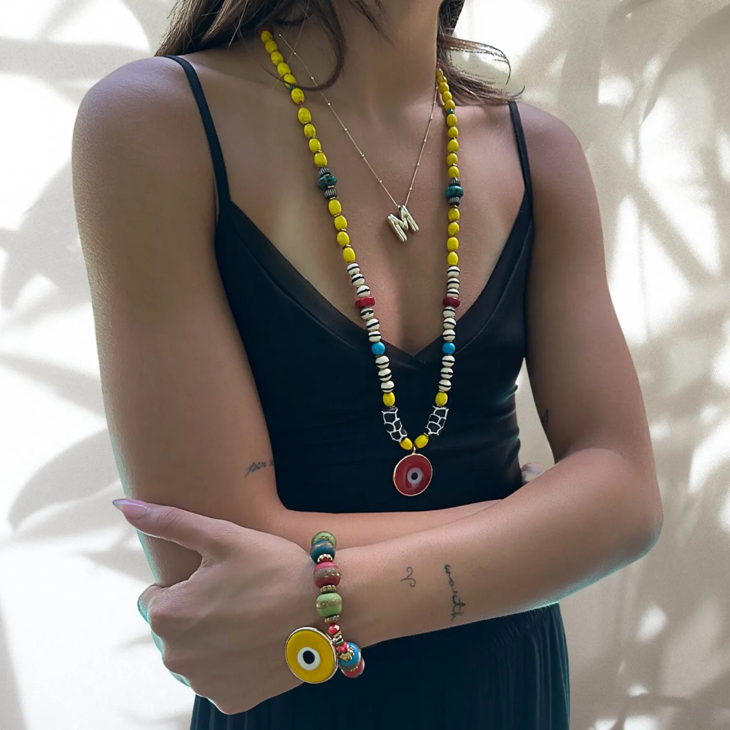 Good Fortune Red Evil Eye Pendant African Beaded Colorful Unique Necklace