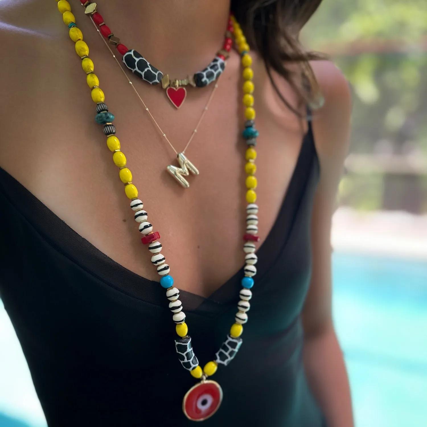 Good Fortune Red Evil Eye Pendant African Beaded Colorful Unique Necklace