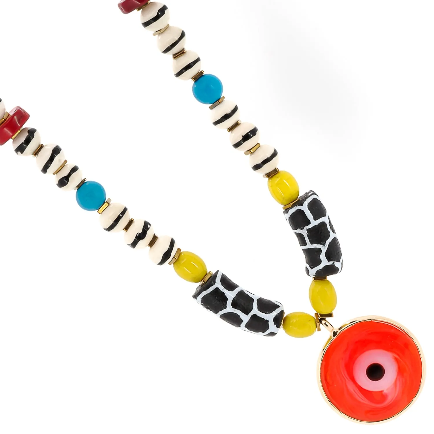 Good Fortune Red Evil Eye Pendant African Beaded Colorful Unique Necklace