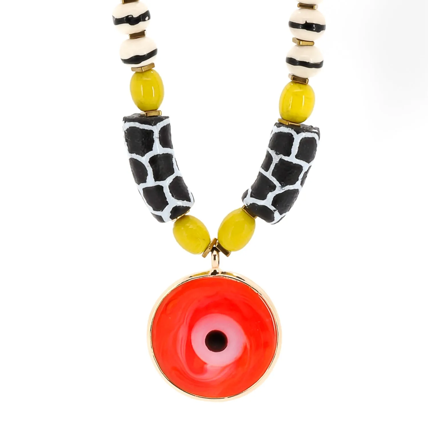 Good Fortune Red Evil Eye Pendant African Beaded Colorful Unique Necklace