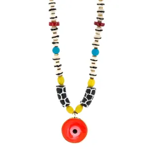 Good Fortune Red Evil Eye Pendant African Beaded Colorful Unique Necklace
