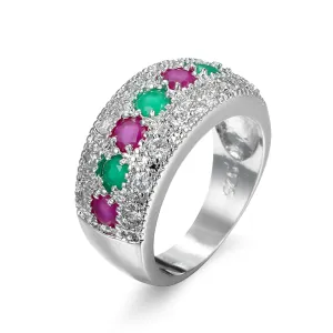 Green & Pink Cubic Zirconia & Crystal Prong-Set Pavé Ring