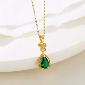 Green Crystal & Cubic Zirconia Butterfly Drop Pendant Necklace