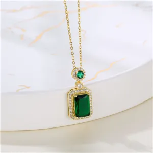 Green Crystal & Cubic Zirconia Rectangle Pendant Necklace