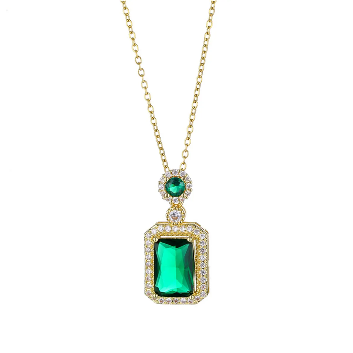 Green Crystal & Cubic Zirconia Rectangle Pendant Necklace