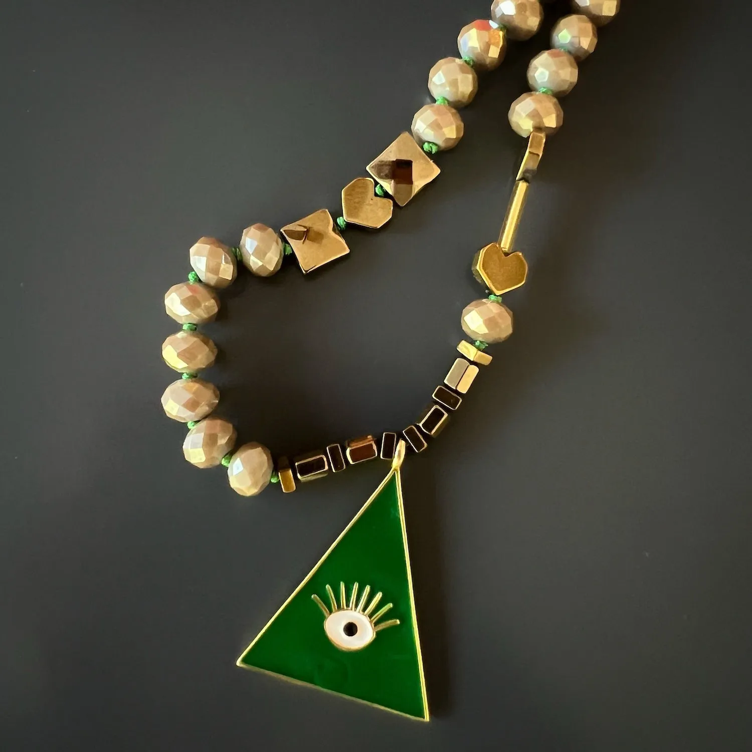 Green Evil Eye Pendant Beaded Harmony Necklace
