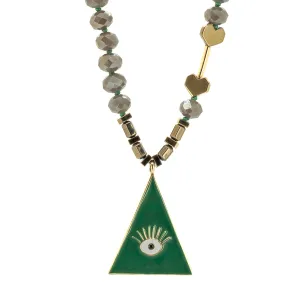 Green Evil Eye Pendant Beaded Harmony Necklace