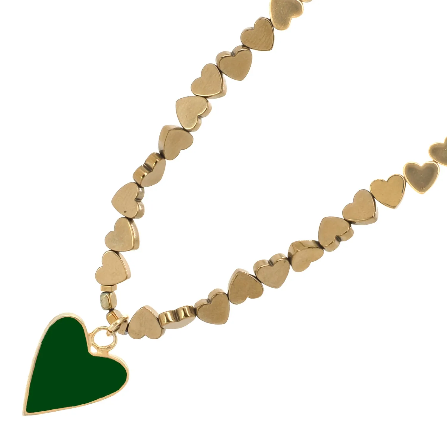 Green Heart Pendant Gold Hematite Stone Heart Shape Chain Necklace