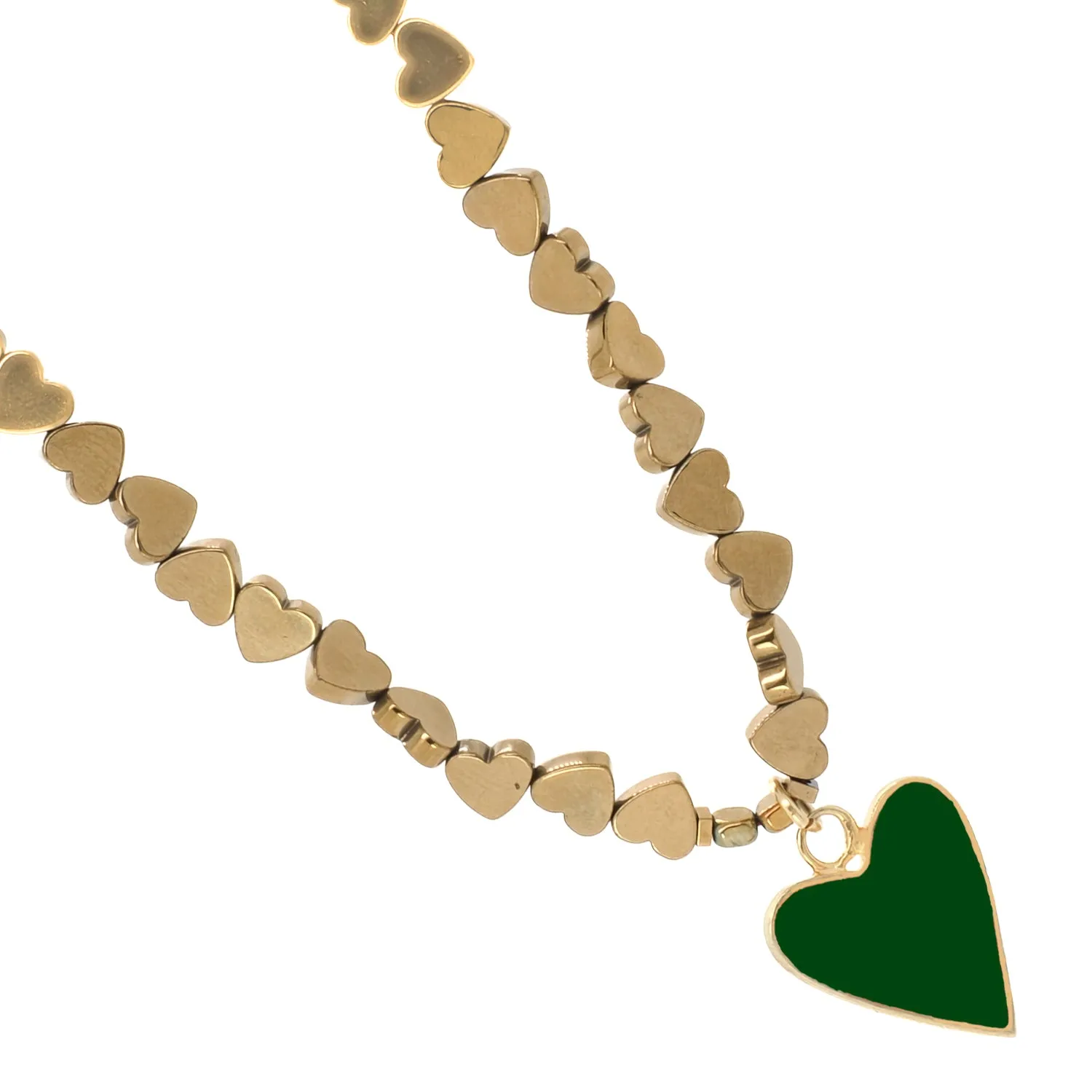 Green Heart Pendant Gold Hematite Stone Heart Shape Chain Necklace