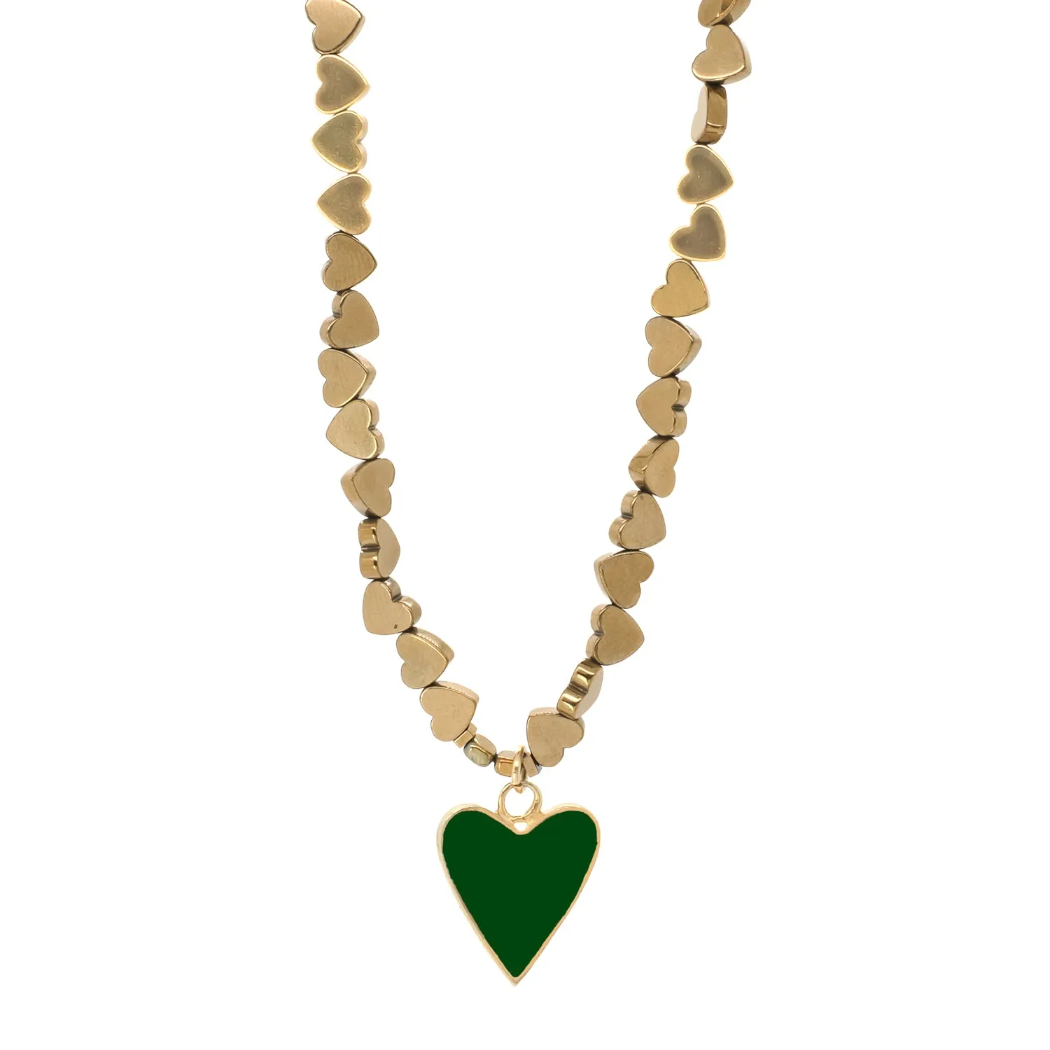 Green Heart Pendant Gold Hematite Stone Heart Shape Chain Necklace