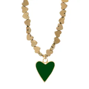 Green Heart Pendant Gold Hematite Stone Heart Shape Chain Necklace