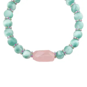 Green moonstone and rose quartz necklace