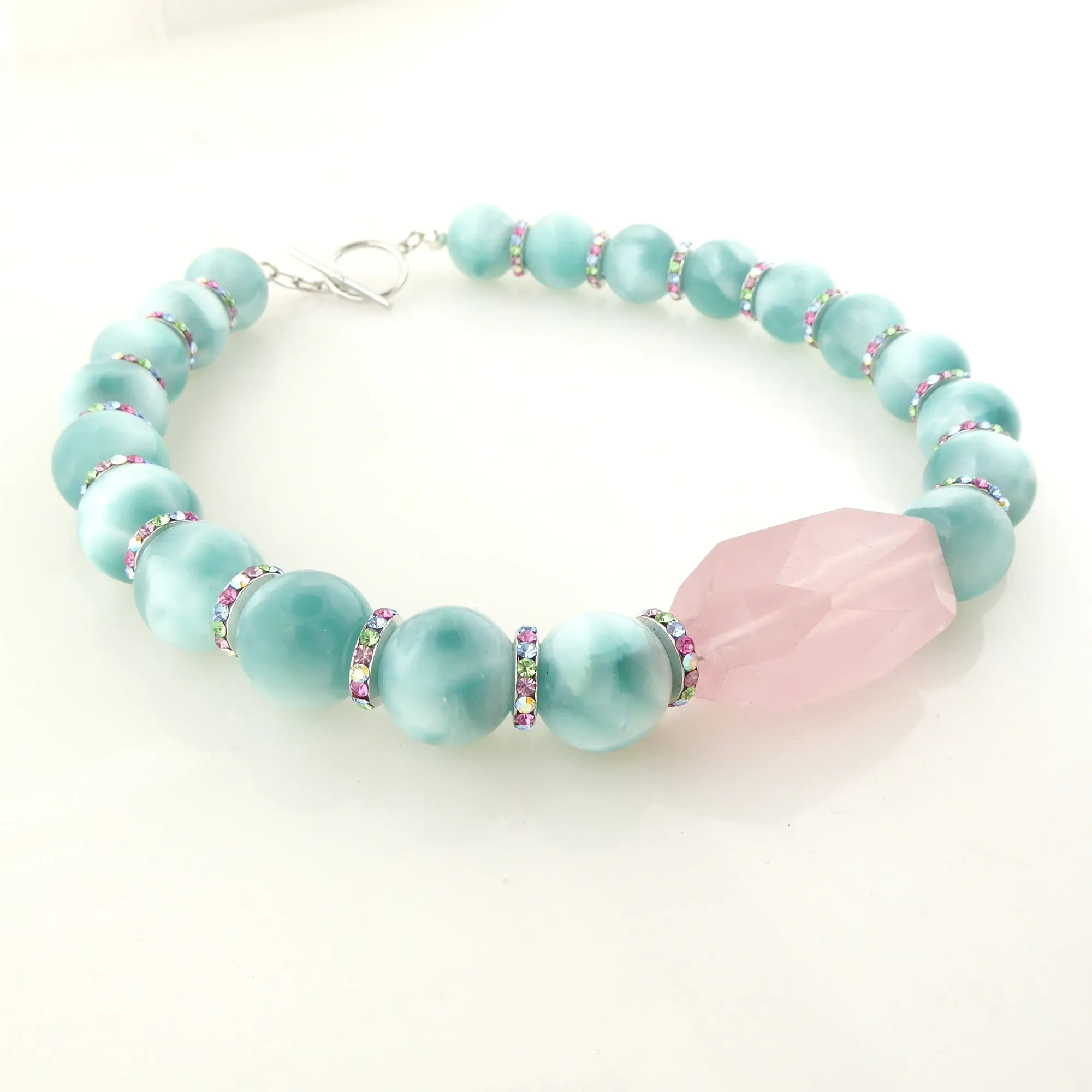 Green moonstone and rose quartz necklace