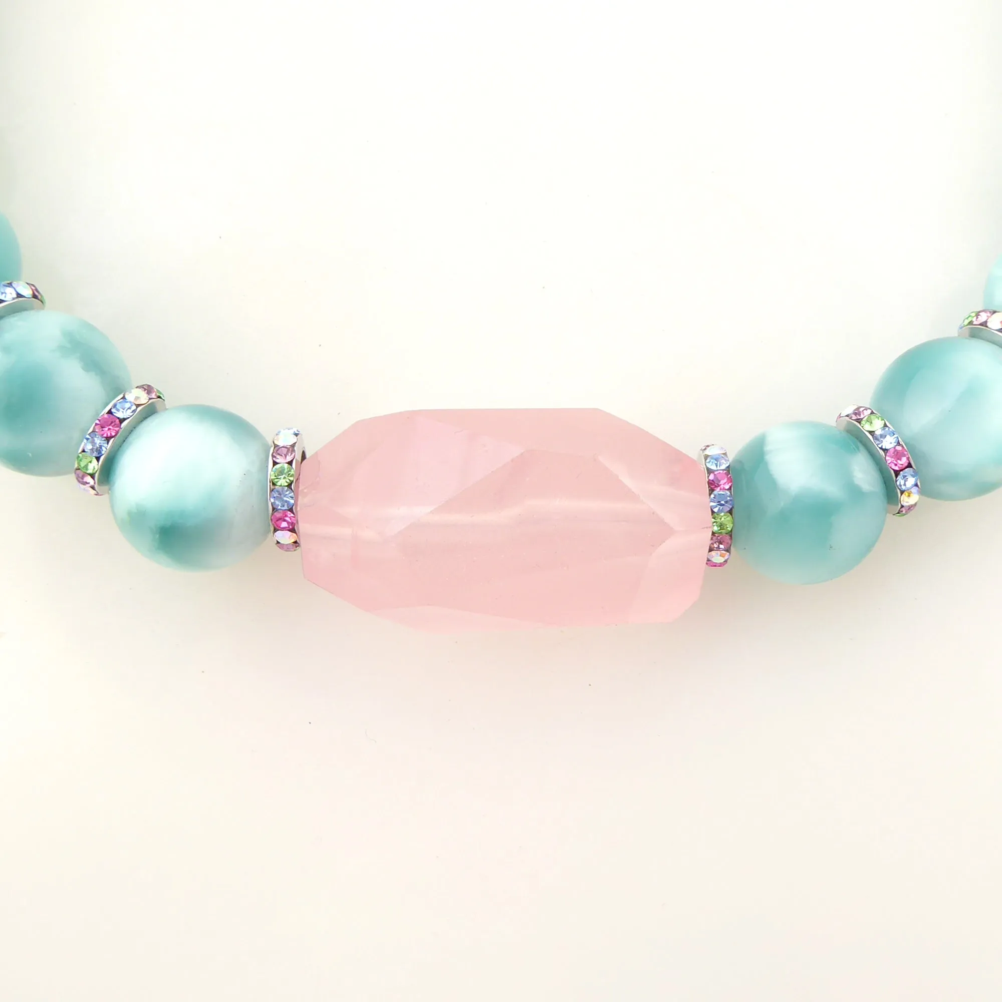Green moonstone and rose quartz necklace