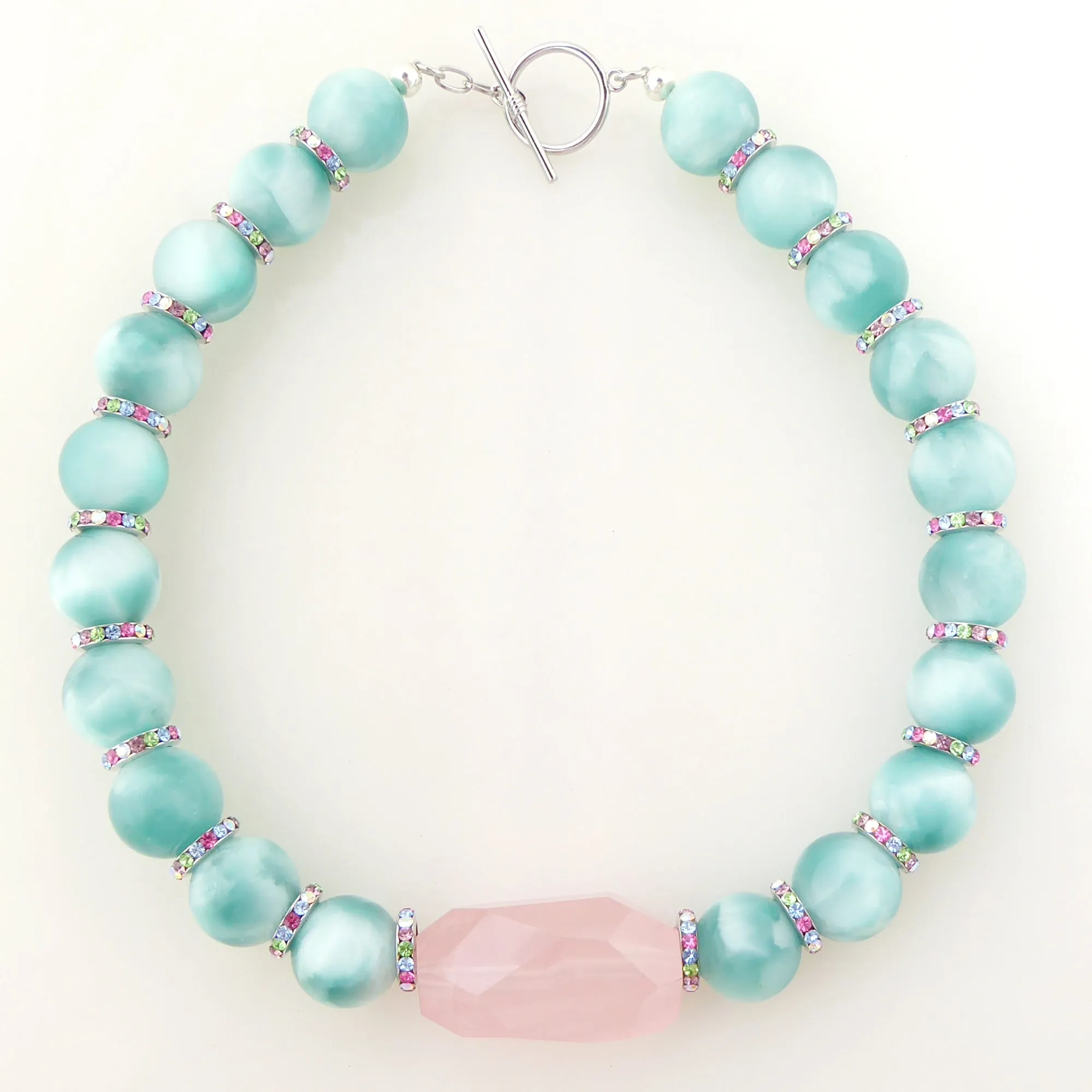 Green moonstone and rose quartz necklace