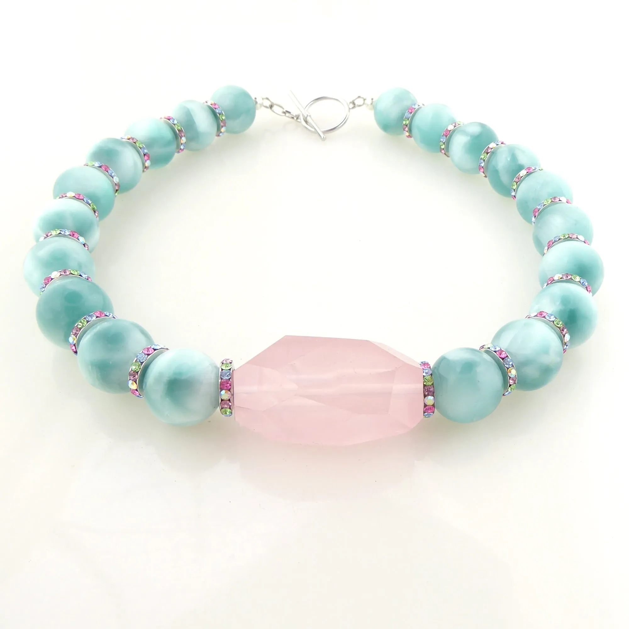 Green moonstone and rose quartz necklace