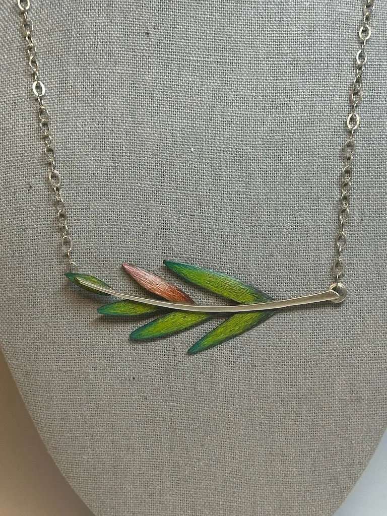 GREEN/ORANGE DELICATE BRANCH NECKLACE WITH SILVER CHAIN DKA246