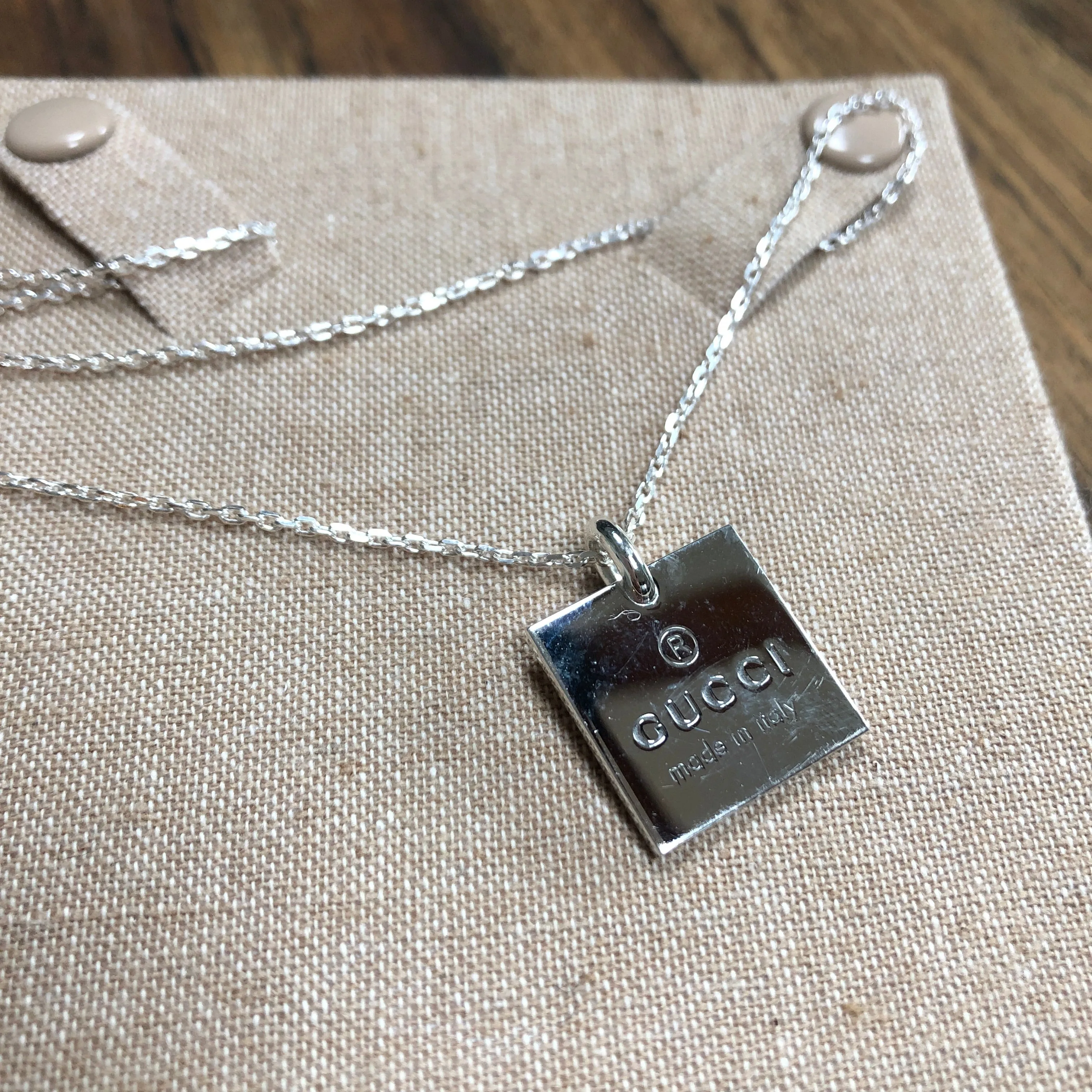 Gucci Logo Square Necklace in Sterling Silver