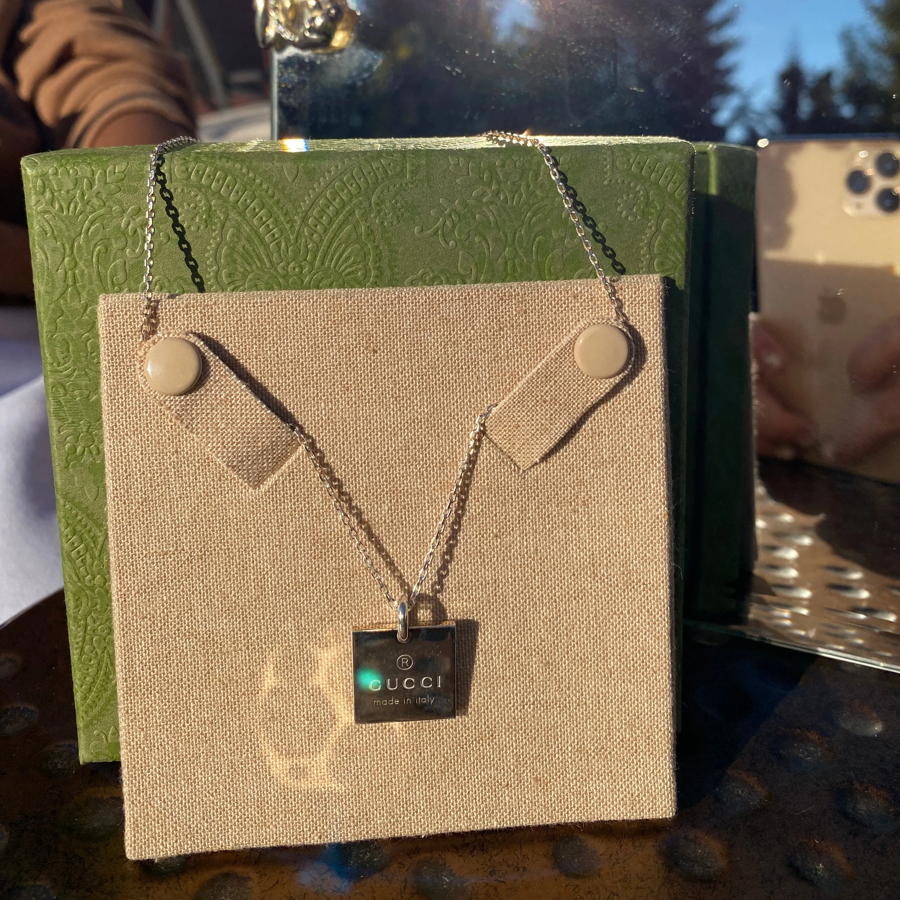 Gucci Logo Square Necklace in Sterling Silver