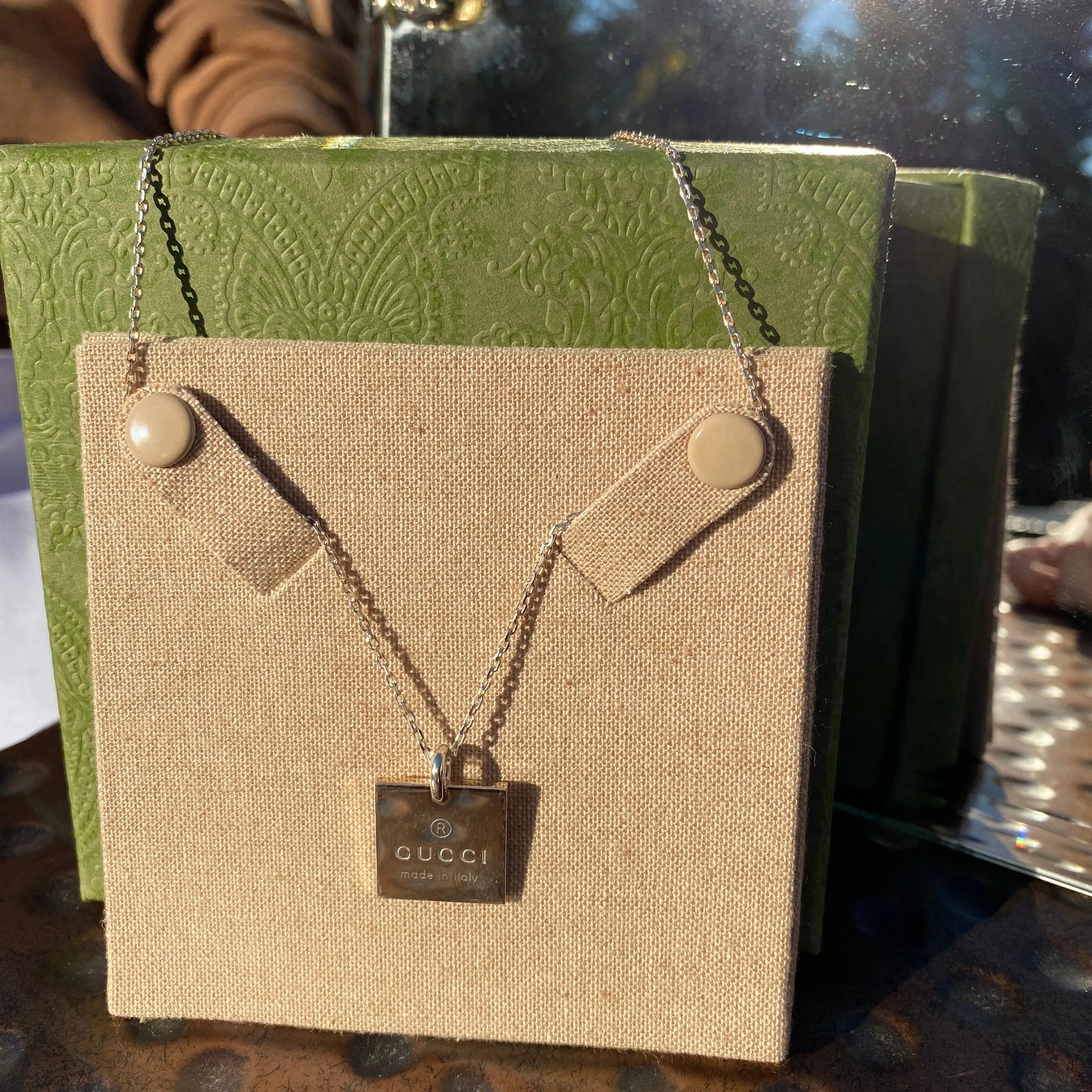 Gucci Logo Square Necklace in Sterling Silver