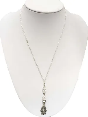 Hamsa Hand with Crystal Beads Sterling Silver Necklace