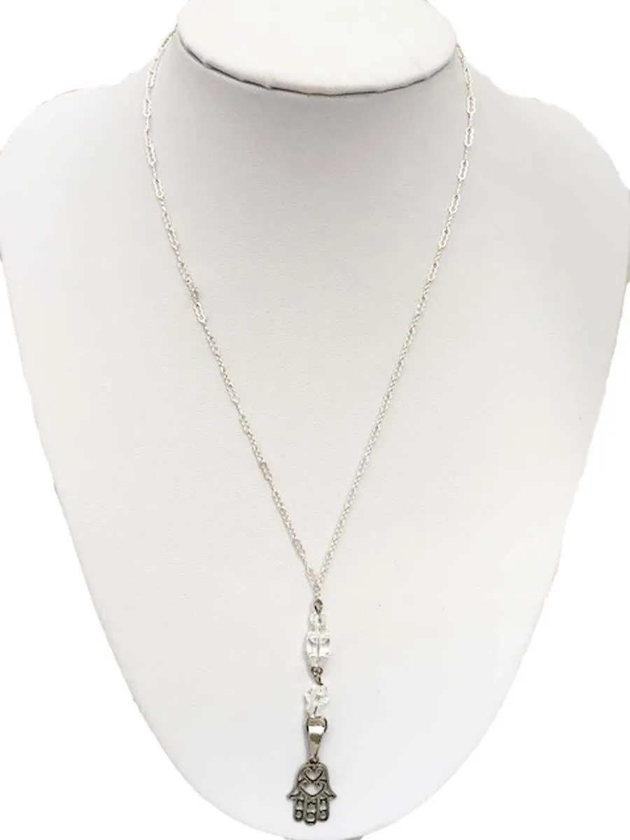 Hamsa Hand with Crystal Beads Sterling Silver Necklace