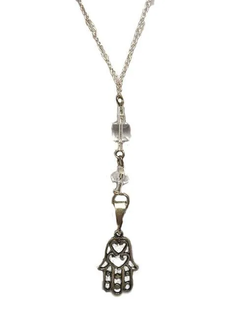 Hamsa Hand with Crystal Beads Sterling Silver Necklace