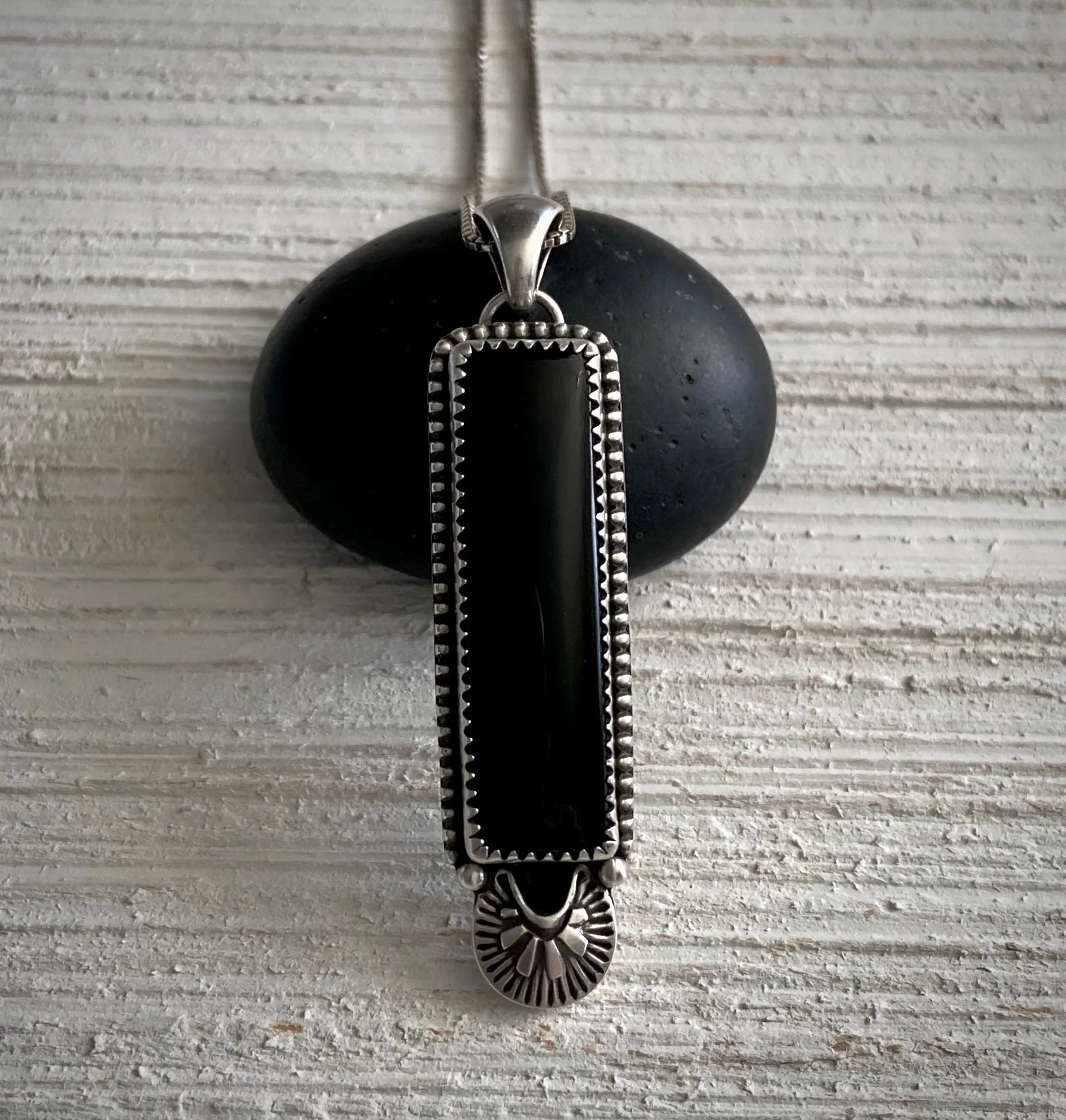 Hand Stamped Onyx Bar Pendant