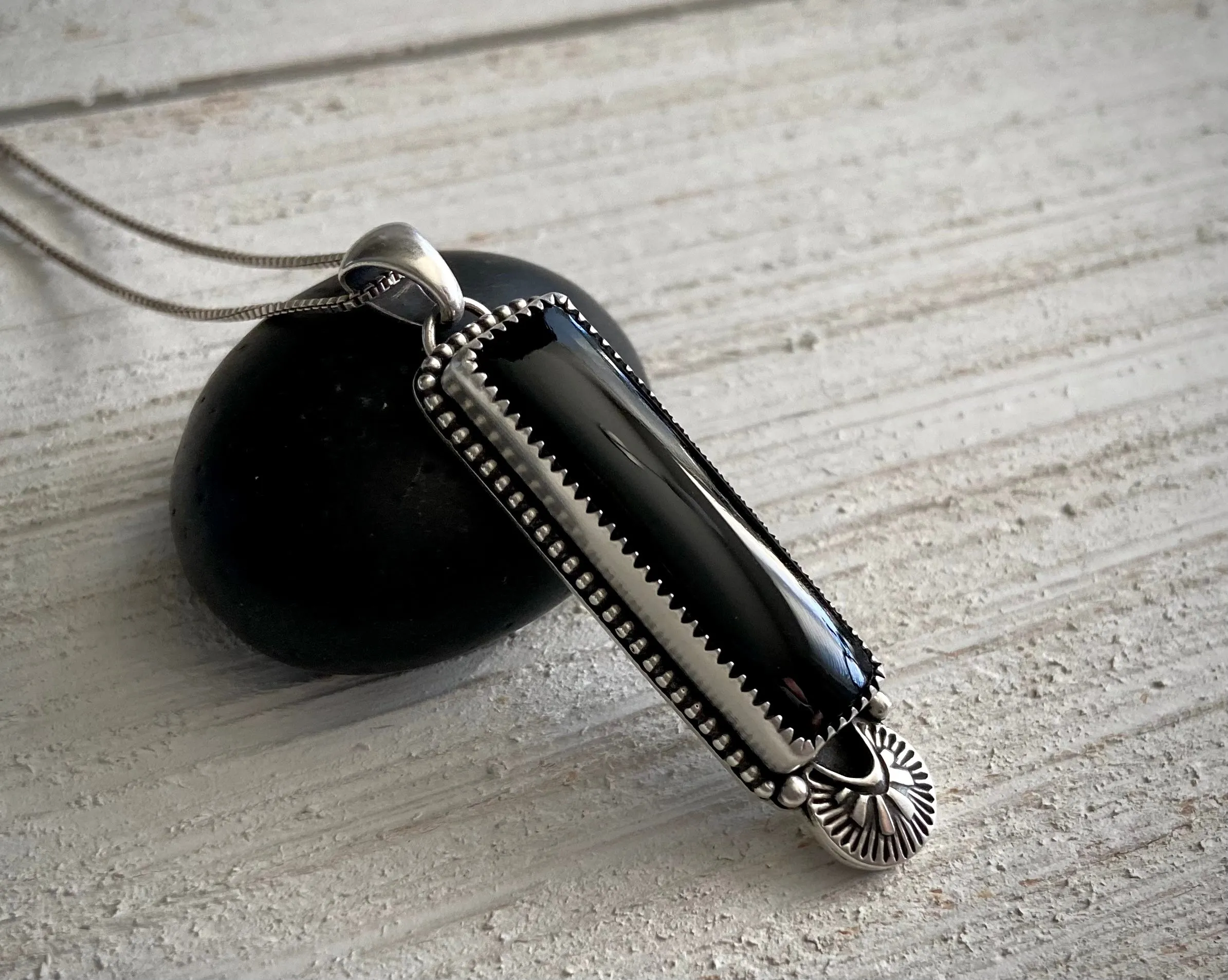 Hand Stamped Onyx Bar Pendant