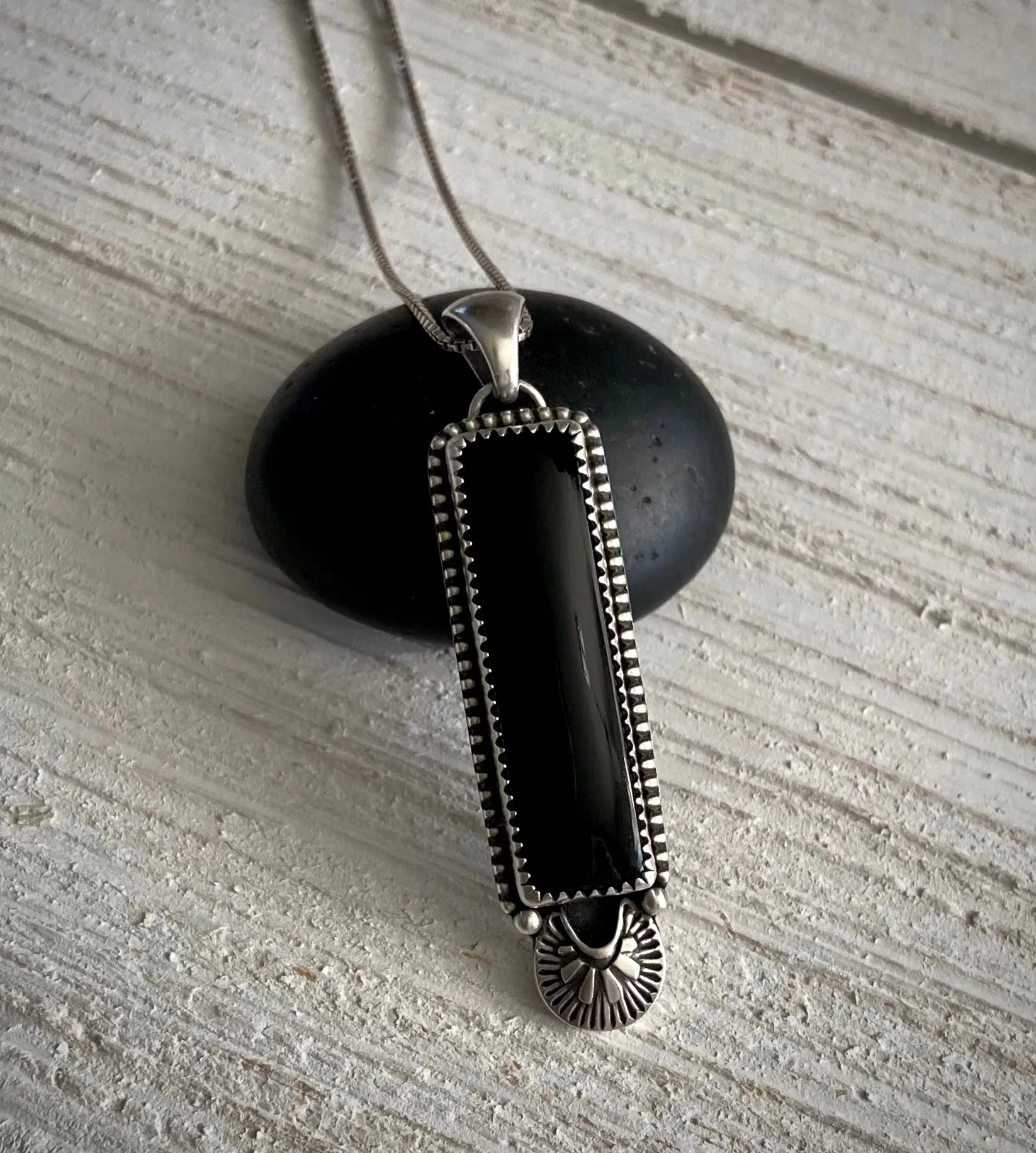 Hand Stamped Onyx Bar Pendant